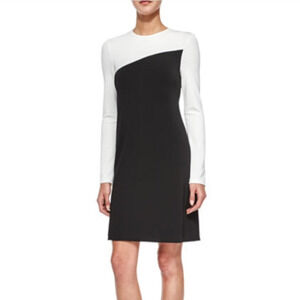 Theory Putello Colorblock Black/White Long Sleeve Sheath Dress size Small